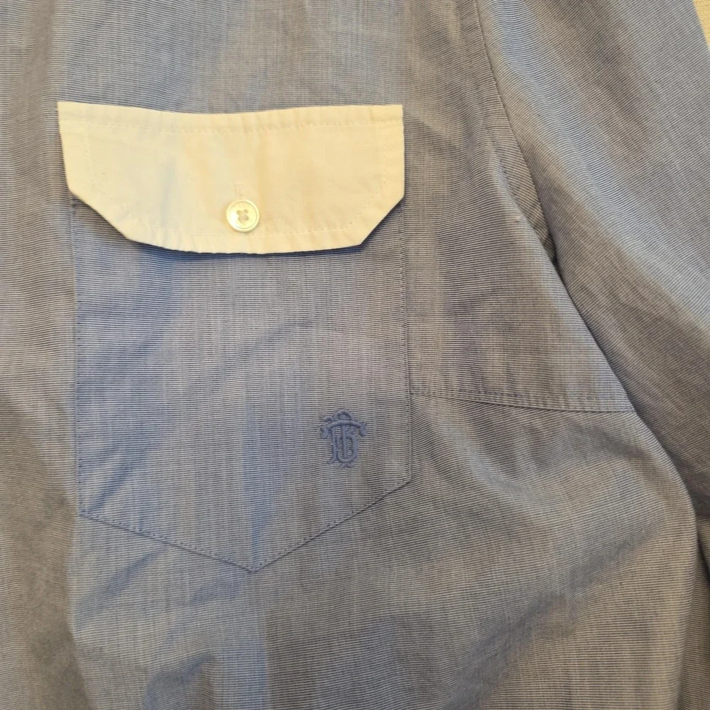 Tory Burch Button Up Shirt Womens M Blue Colorblock Chambray Long Sleeve‎ Top